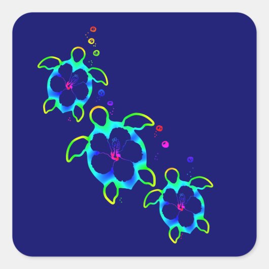 3 Stropdas geverfde honingschildpadden Vierkante Sticker (Voorkant)