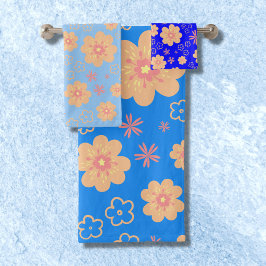 3 stuks blauwe oranje bloempatroon badhanddoeken bad handdoek