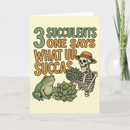 3 Succulents One Says Funny Gardening Frog Retro Kaart (Voorkant)