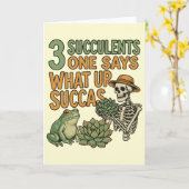 3 Succulents One Says Funny Gardening Frog Retro Kaart (Gele Bloem)