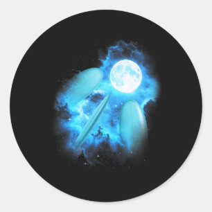 3 Surfplank Huilend Bij De Maan Kleurrijk Blauw Su Ronde Sticker