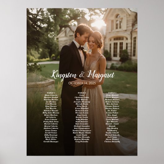 3 tafels elegante foto bruiloft zitgrafiek poster (Voorkant)