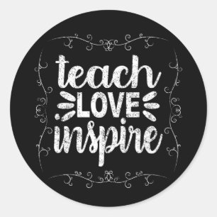 3- Teach Love Inspire Shirt, Retro leraar Ronde Sticker