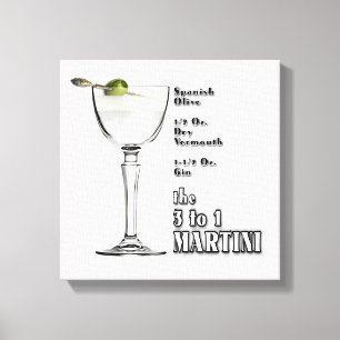 3 tot 1 (Wet) Martini Cocktail Recipe Art 12 "x12" Canvas Afdruk