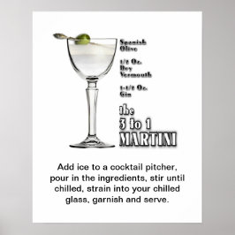 3 tot 1 (Wet) Martini Cocktail Recipe Art 16 "x20" Poster