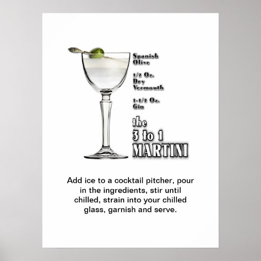 3 tot 1 (Wet) Martini Cocktail Recipe Art 18 "x24" Poster (Voorkant)