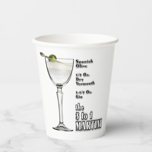 3 tot 1 (Wet) Martini Cocktail Recipe Art. Papieren Bekers (Voorkant)
