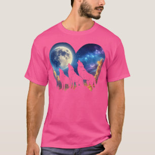 3 Tree Wolf Moon Howling Wolves Head Forest Natuur T-shirt
