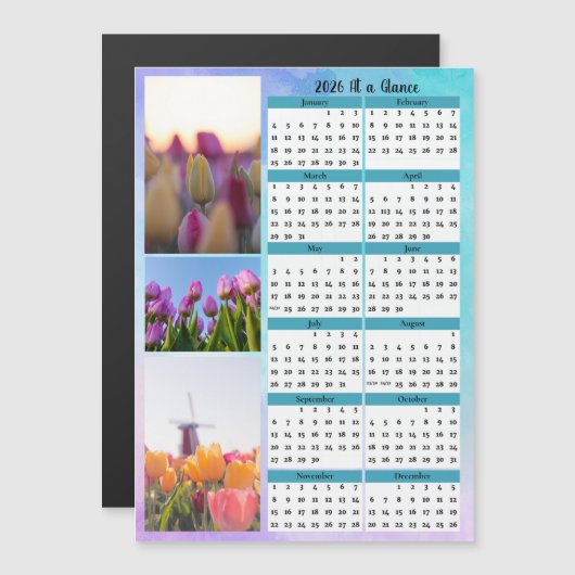 3 Tulip Image At a Glance Calendar Magnetische Uitnodiging (Voorkant / Achterkant)