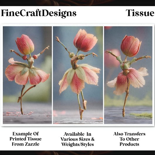 3 Tulp Bloem Ballerina's, Roze  DJ5L Decoupage Tissuepapier