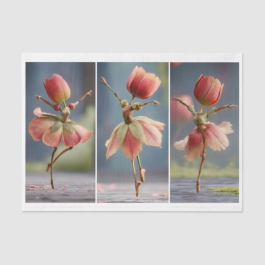 3 Tulpenbloem Ballerina's, Roze DJ5L Decoupage Tissuepapier (Voorkant)