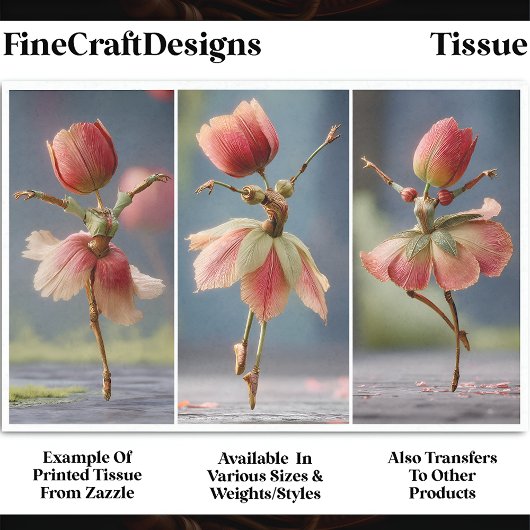 3 Tulpenbloem Ballerina's, Roze DJ5R Decoupage Tissuepapier