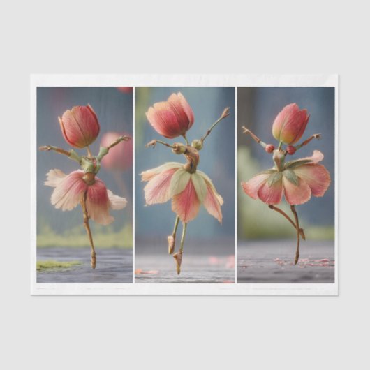 3 Tulpenbloem Ballerina's, Roze DJ5R Decoupage Tissuepapier (Voorkant)