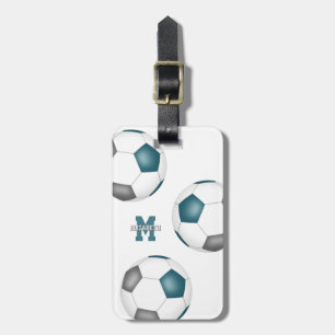 3 turquoise grijze witte voetbal meisjes sport bagagelabel