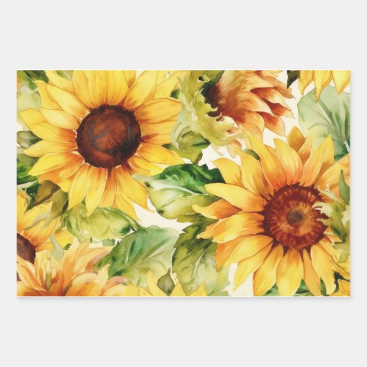 3 Unieke design van zonnebloem met patroon Inpakpapier Vel (Voorkant)