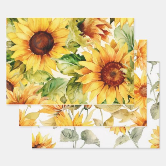 3 Unieke design van zonnebloem met patroon Inpakpapier Vel (Set)