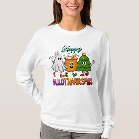 3 Vakantie Meisje Halloween Thanksgiving Kerst T-shirt (Voorkant)