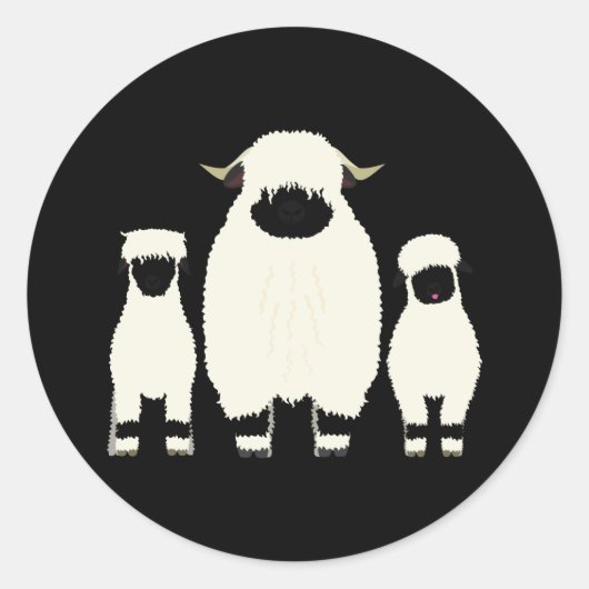 3 Valais Black Nose Sheep in een rij Ronde Sticker (Voorkant)