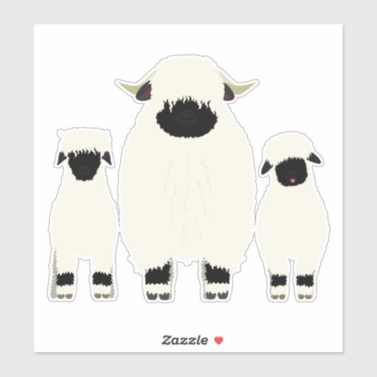 3 Valais Black Nose Sheep in een rij Sticker (Vel)