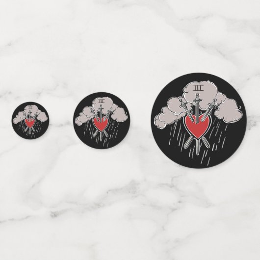 3 van Swords Love Heart Tarot Illustration Three Confetti (Achterkanten)
