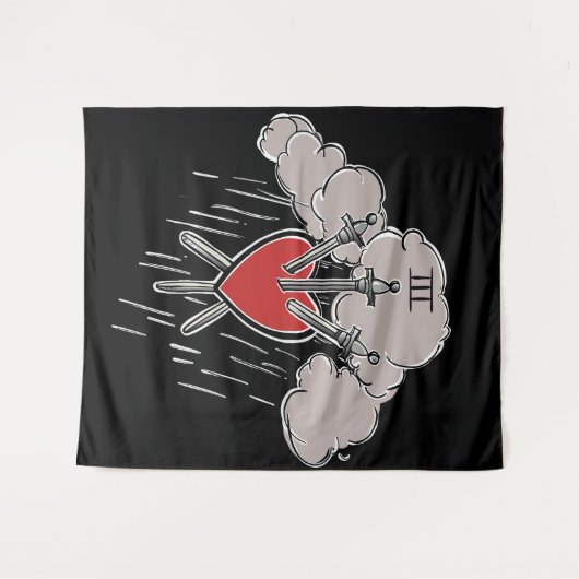 3 van Swords Love Heart Tarot Illustration Three Wandkleed (Voorkant (horizontaal))