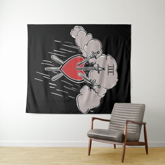 3 van Swords Love Heart Tarot Illustration Three Wandkleed (In Situ (horizontaal))