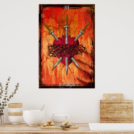 3 van Swords Tarot Print (Keuken)