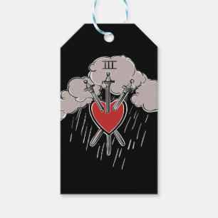 3 van Zwaarden Liefde Hart Tarot Illustratie Drie Cadeaulabel