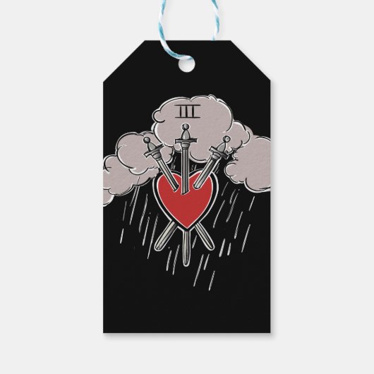 3 van Zwaarden Liefde Hart Tarot Illustratie Drie Cadeaulabel (Achterkant)