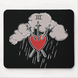 3 van Zwaarden Liefde Hart Tarot Illustratie Muismat