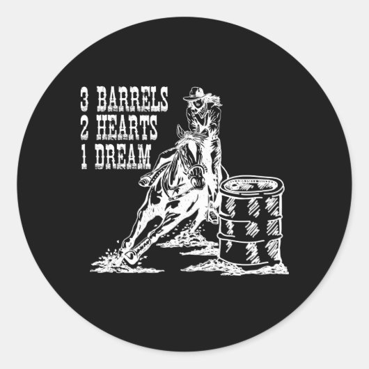 3 vaten 2 Harten 1 Dream Barrel Racing Ronde Sticker (Voorkant)