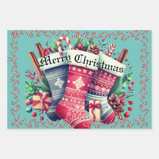 3 vellen kerstcadeaupapier verschillende thema's (Voorkant)