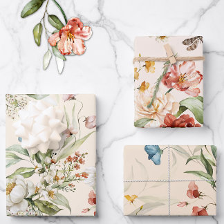 3 Vellen, Nederlandse Stilleven bloemkunst, 48 cm  Inpakpapier Vel