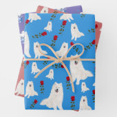 3 vellen Samoyed Design Gift Wrap Set (In situ)