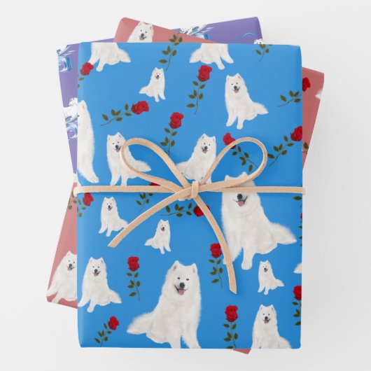 3 vellen Samoyed Design Gift Wrap Set (In situ)
