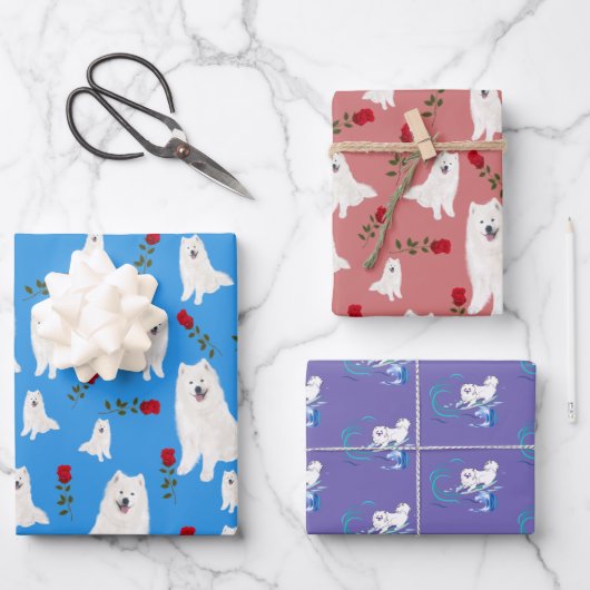 3 vellen Samoyed Design Gift Wrap Set (Voorkant)