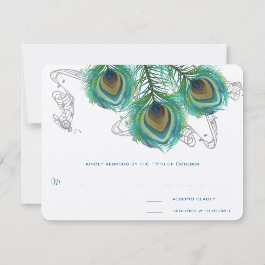 3 Veren Pauw Vogels Dark Wedding Response RSVP Kaartje (Achterkant)