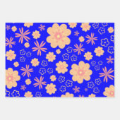 3 Verpakking Blauw Oranje Floral Patroon Inpakpapier Vel (Voorkant)