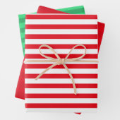 3 Verpakte groene, rode en witte strepen kerst Inpakpapier Vel (In situ)