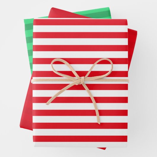 3 Verpakte groene, rode en witte strepen kerst Inpakpapier Vel (In situ)