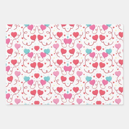 3 Verschillend roze rood hartpatroon Inpakpapier Vel (Voorkant 3)