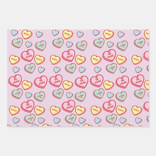 3 Verschillend  roze rood hartpatroon Inpakpapier Vel (Voorkant 2)