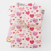 3 Verschillend  roze rood hartpatroon Inpakpapier Vel (In situ)