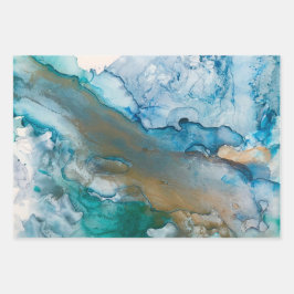 3 verschillende alcoholinkt schilderijen inpakpapier vel