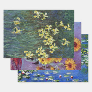 3 Verschillende bloemschilderijen van Claude Monet Inpakpapier Vel