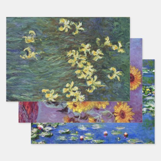 3 Verschillende bloemschilderijen van Claude Monet Inpakpapier Vel (Set)