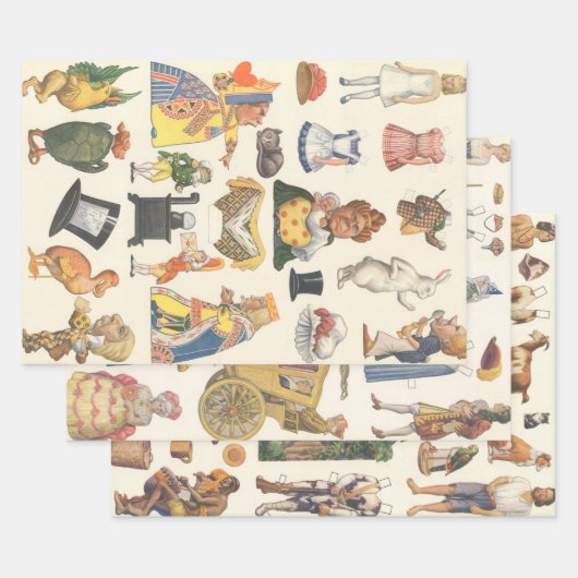 3 Verschillende  Dollscènes voor Victoriaans papie Inpakpapier Vel (Set)