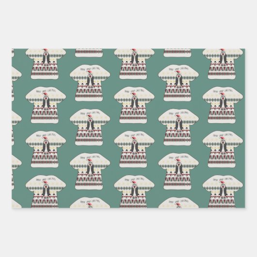 3 verschillende Funny Penguin Kerstmis Inpakpapier Vel (Voorkant 2)