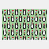3 verschillende Funny Penguin Kerstmis Inpakpapier Vel (Voorkant)