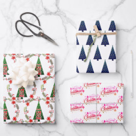 3 verschillende kerstwinterpatronen inpakpapier vel